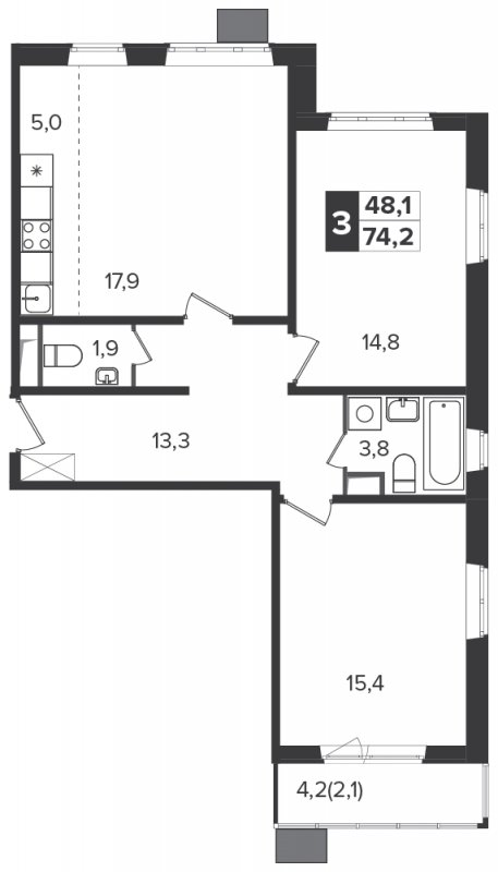 3-комнатная квартира (евро) с полной отделкой, 74.2 м2, 12 этаж, дом сдан, ЖК Южная Битца, корпус 6 - объявление 1307852 - фото №1