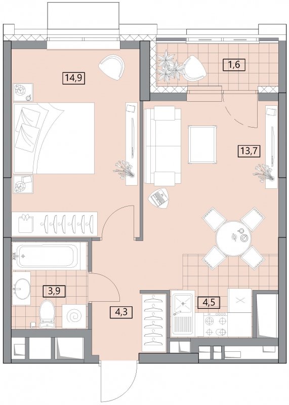 2-комнатная квартира (евро) с полной отделкой, 42.85 м2, 24 этаж, сдача 2 квартал 2022 г., ЖК Вестердам, корпус 3 - объявление 1415453 - фото №1