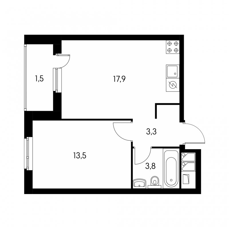 1-комнатная квартира 39.7 м2, 28 этаж, дом сдан, ЖК Оранж Парк, корпус 5 - объявление 1667788 - фото №1