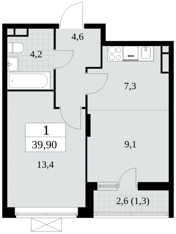2-комнатная квартира (евро) без отделки, 39.9 м2, 6 этаж, сдача 3 квартал 2024 г., ЖК Прокшино, корпус 8.4 - объявление 1684019 - фото №1