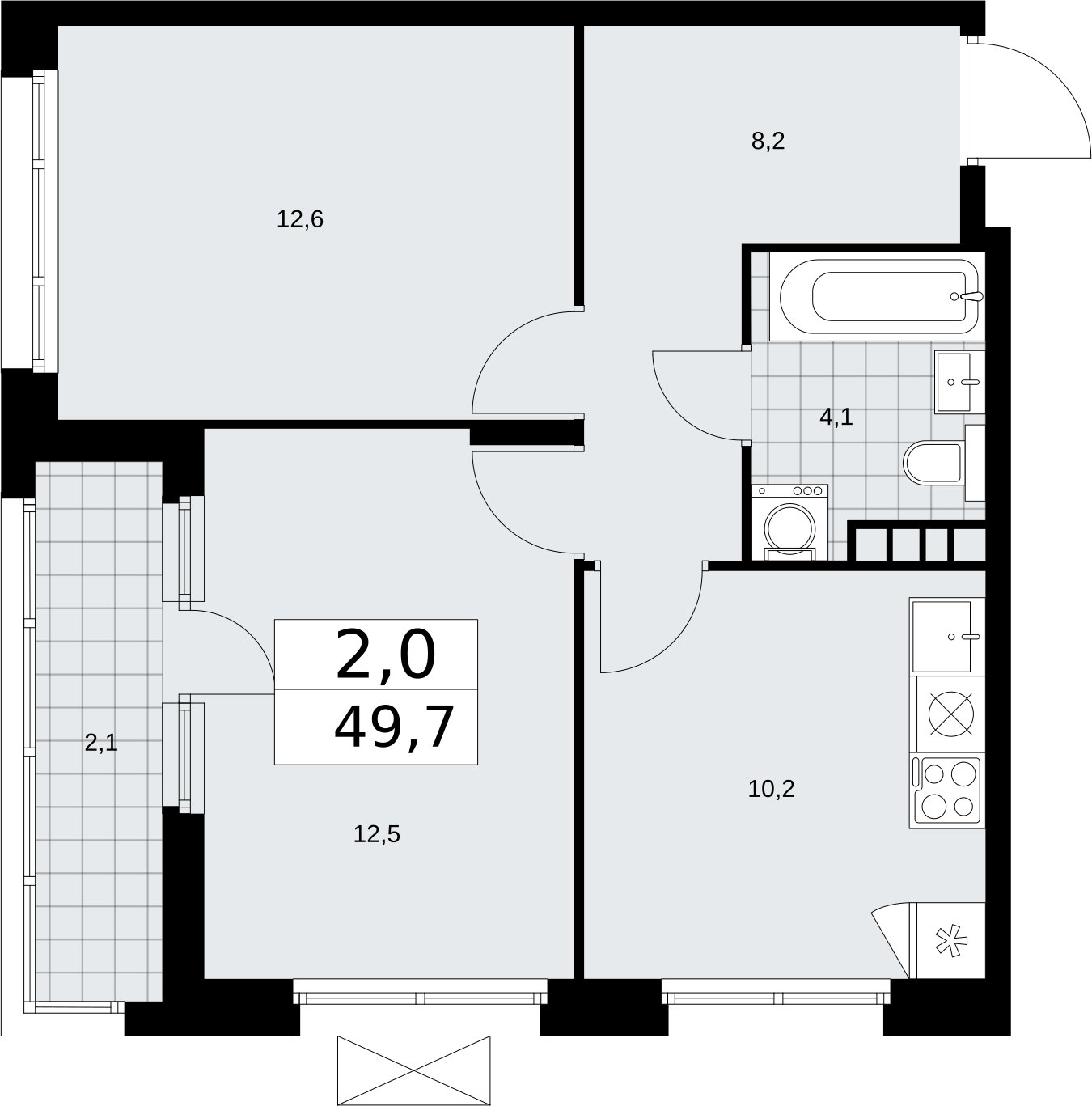 2-комнатная квартира с частичной отделкой, 49.7 м2, 4 этаж, сдача 2 квартал 2026 г., ЖК Прокшино, корпус 10.1.6 - объявление 2379190 - фото №1