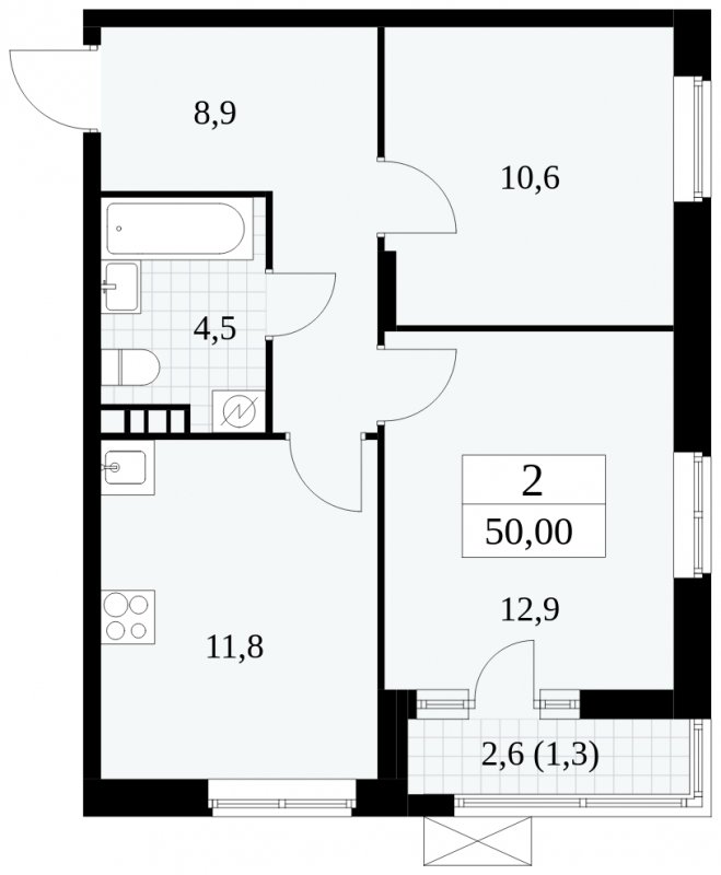 2-комнатная квартира без отделки, 50 м2, 8 этаж, сдача 1 квартал 2025 г., ЖК Прокшино, корпус 5.2.3 - объявление 1751470 - фото №1