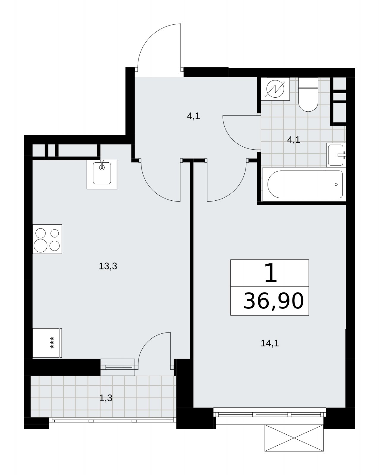 1-комнатная квартира с частичной отделкой, 36.9 м2, 11 этаж, сдача 4 квартал 2025 г., ЖК Скандинавия, корпус 28.4 - объявление 2202634 - фото №1