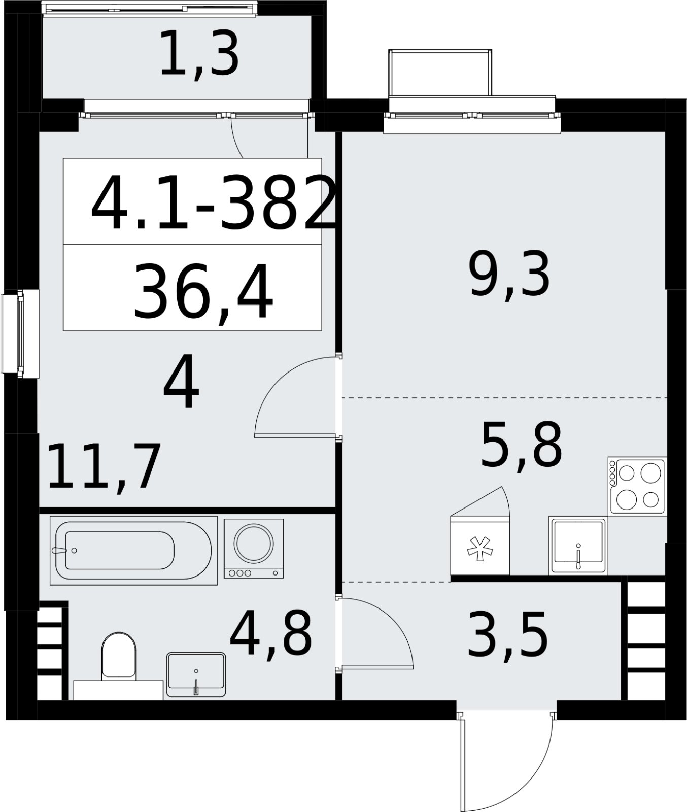 2-комнатная квартира (евро) с полной отделкой, 36.4 м2, 24 этаж, сдача 2 квартал 2027 г., ЖК Южные сады, корпус 4.1.2 - объявление 2392888 - фото №1