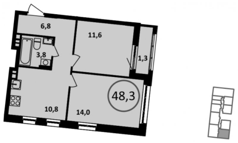 2-комнатная квартира с частичной отделкой, 48.8 м2, 10 этаж, сдача 1 квартал 2023 г., ЖК Испанские кварталы, корпус 5.5 - объявление 1813249 - фото №1