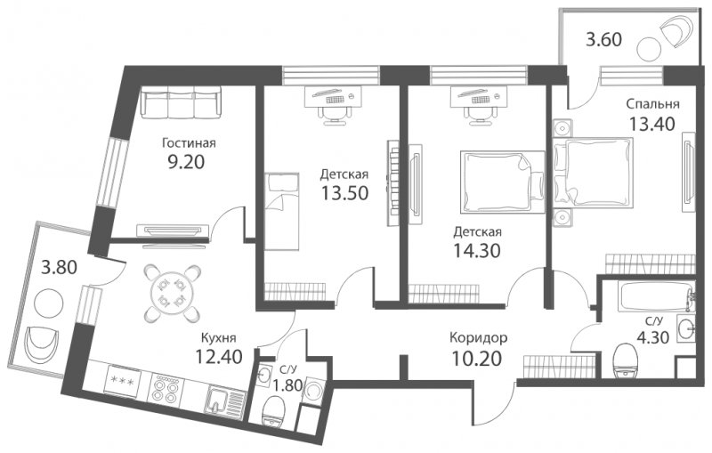 4-комнатная квартира с частичной отделкой, 81.3 м2, 1 этаж, сдача 2 квартал 2022 г., ЖК Аквилон PARK, корпус 1 - объявление 1275820 - фото №1