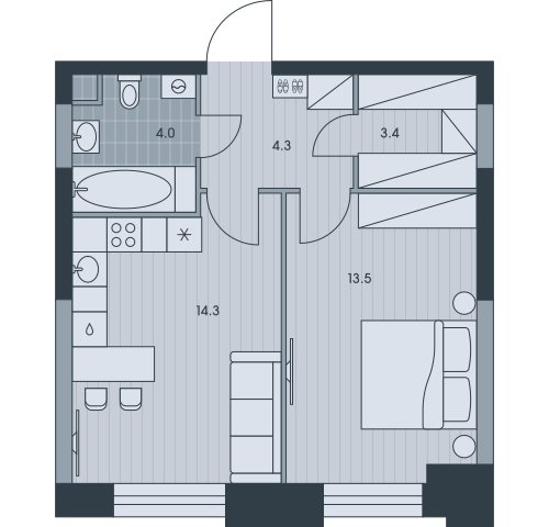 1-комнатная квартира без отделки, 39.5 м2, 18 этаж, сдача 3 квартал 2025 г., ЖК EVER, корпус 4 - объявление 2377008 - фото №1