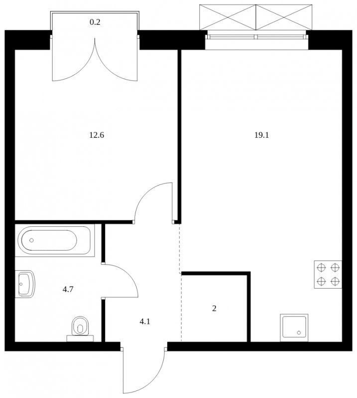 1-комнатная квартира без отделки, 42.7 м2, 5 этаж, сдача 4 квартал 2023 г., ЖК Holland park, корпус 11 - объявление 1761113 - фото №1