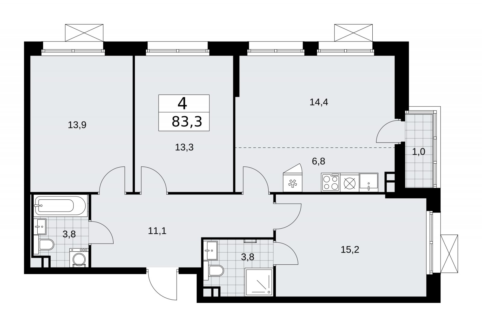 4-комнатная квартира (евро) без отделки, 83.3 м2, 3 этаж, сдача 2 квартал 2026 г., ЖК Скандинавия, корпус 25.4 - объявление 2284093 - фото №1