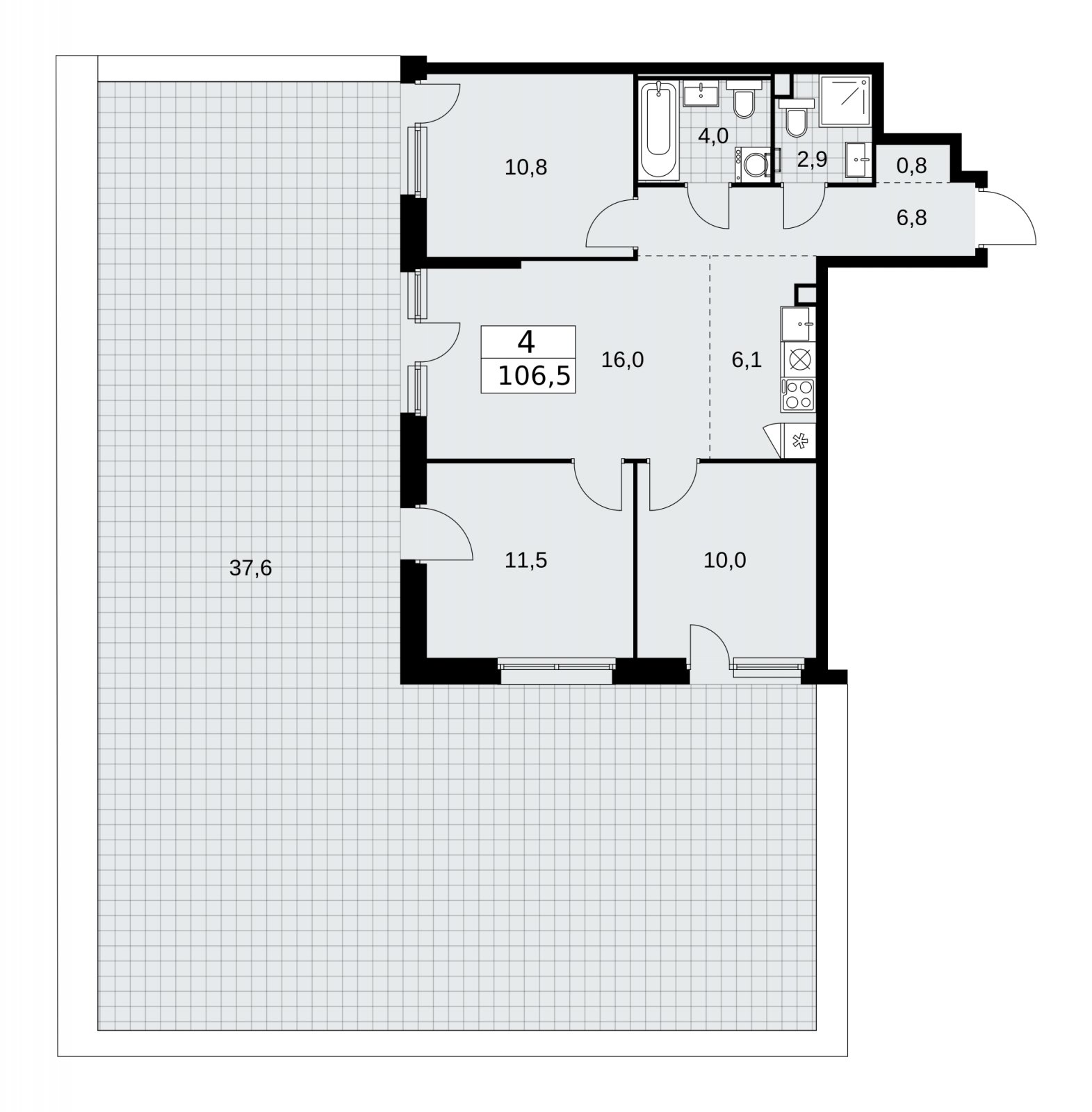 4-комнатная квартира (евро) с частичной отделкой, 106.5 м2, 2 этаж, сдача 2 квартал 2026 г., ЖК Скандинавия, корпус 25.2 - объявление 2283460 - фото №1