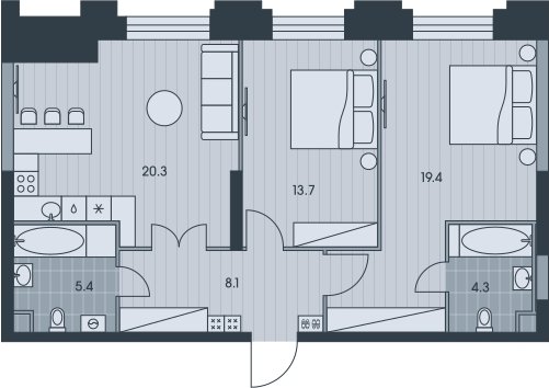 3-комнатная квартира без отделки, 71.2 м2, 19 этаж, сдача 3 квартал 2025 г., ЖК EVER, корпус 6 - объявление 2405742 - фото №1