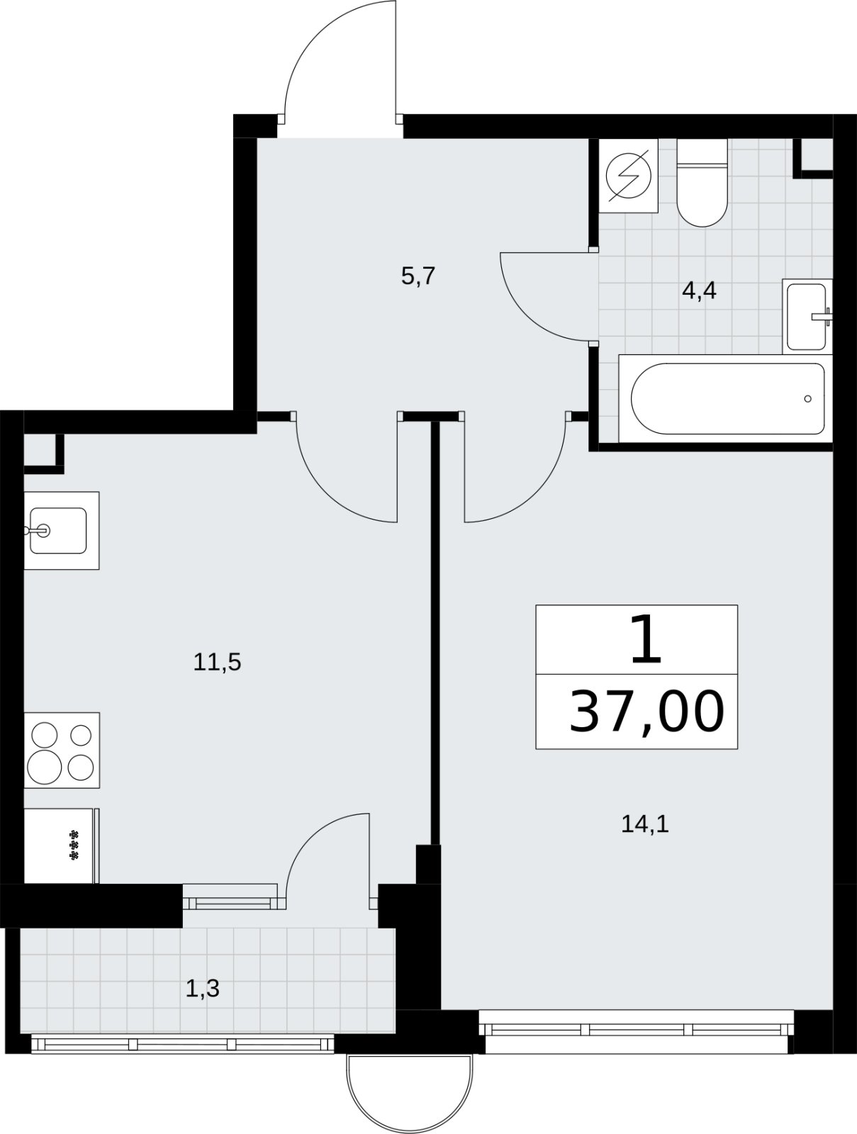 1-комнатная квартира с полной отделкой, 37 м2, 2 этаж, сдача 4 квартал 2026 г., ЖК Родные кварталы, корпус 3.2 - объявление 2378408 - фото №1
