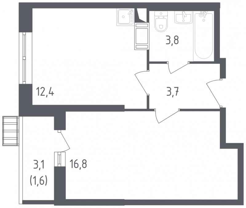 1-комнатная квартира с полной отделкой, 38.3 м2, 12 этаж, сдача 3 квартал 2022 г., ЖК Алхимово, корпус 4 - объявление 1563263 - фото №1