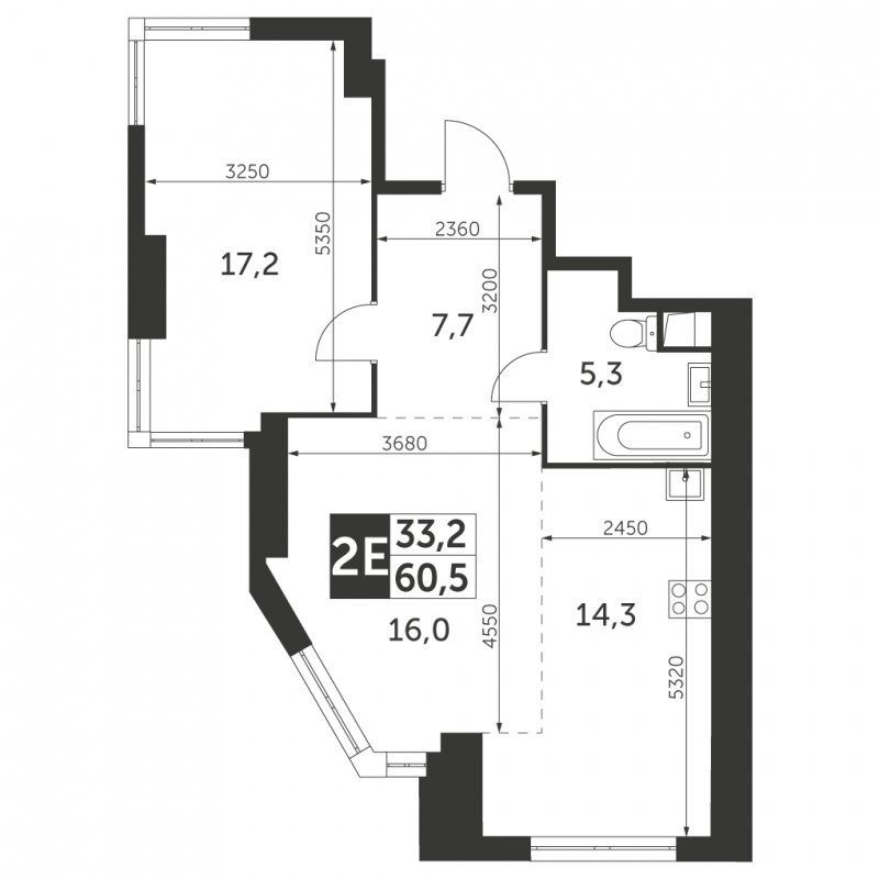 2-комнатная квартира без отделки, 60.5 м2, 38 этаж, сдача 4 квартал 2023 г., ЖК Архитектор, корпус 3 - объявление 1612653 - фото №1