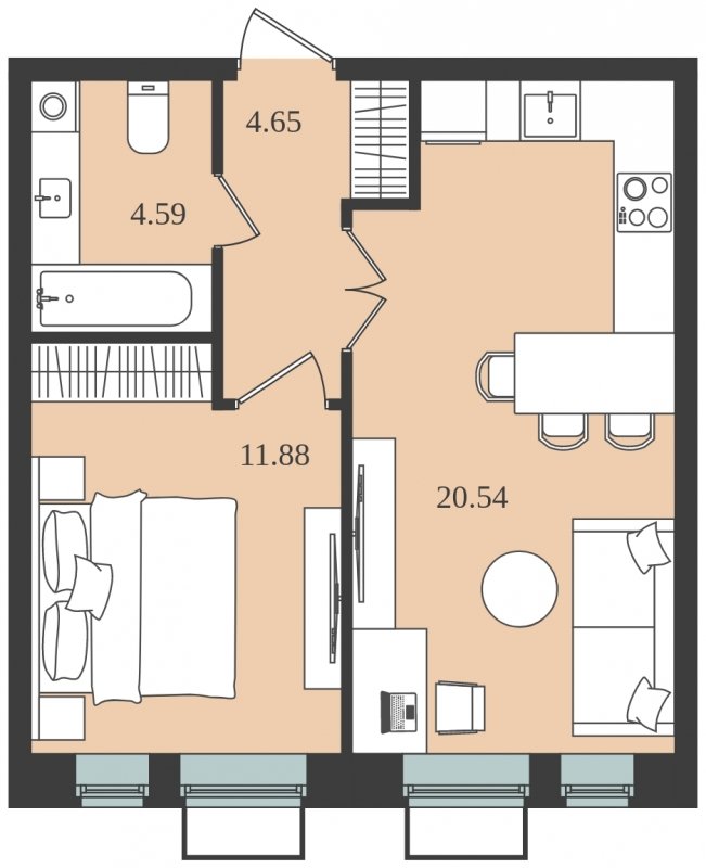 1-комнатная квартира без отделки, 41.66 м2, 2 этаж, сдача 1 квартал 2024 г., ЖК Мишино-2, корпус 10 - объявление 1812115 - фото №1