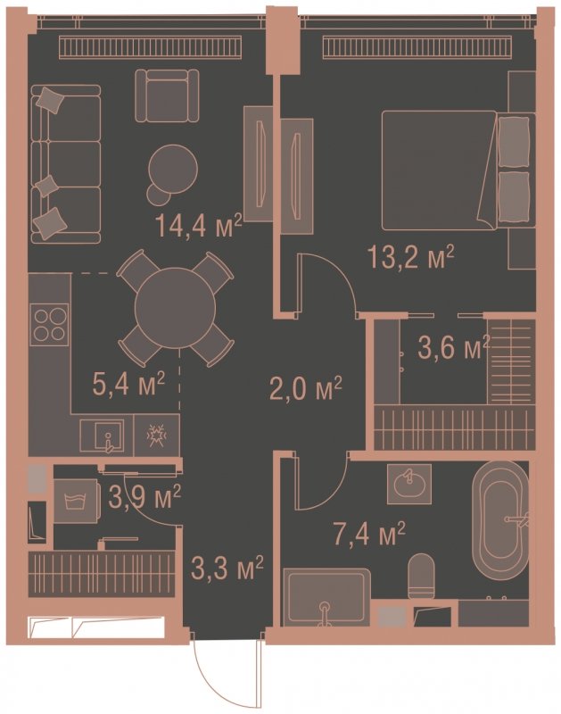 1-комнатная квартира без отделки, 53.2 м2, 16 этаж, сдача 1 квартал 2025 г., ЖК HIGH LIFE, корпус Heart Tower - объявление 1767907 - фото №1