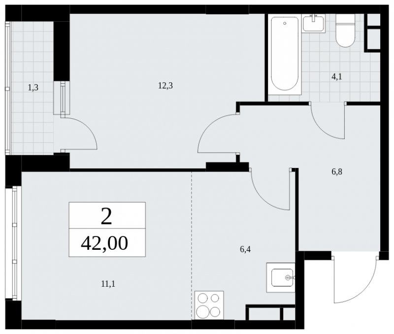2-комнатная квартира (евро) без отделки, 42 м2, 9 этаж, сдача 1 квартал 2025 г., ЖК Скандинавия, корпус 36.1.2 - объявление 1801901 - фото №1