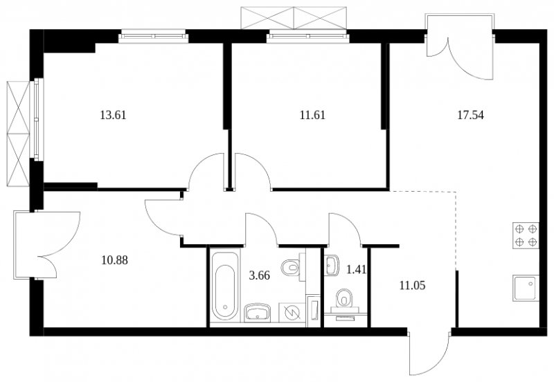 3-комнатная квартира с полной отделкой, 69.76 м2, 3 этаж, сдача 3 квартал 2023 г., ЖК Шереметьевский, корпус 8,9,10 - объявление 1647185 - фото №1
