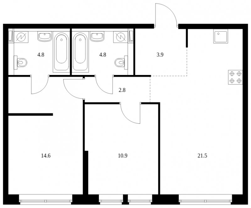 2-комнатная квартира с полной отделкой, 63.3 м2, 2 этаж, сдача 4 квартал 2023 г., ЖК Кронштадтский 9, корпус 1.6 - объявление 1969413 - фото №1