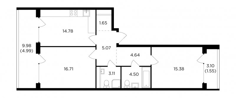 2-комнатная квартира без отделки, 72.38 м2, 5 этаж, дом сдан, ЖК RiverSky, корпус 2 - объявление 1747974 - фото №1