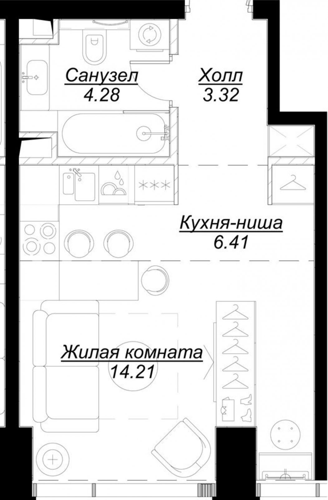 Студия с частичной отделкой, 28.16 м2, 4 этаж, сдача 4 квартал 2024 г., ЖК MOD, корпус Dreiser - объявление 2191330 - фото №1