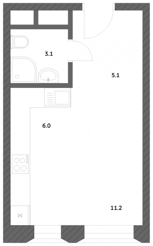 Студия с частичной отделкой, 25.38 м2, 11 этаж, сдача 4 квартал 2023 г., ЖК Городские истории, корпус 3 - объявление 1969004 - фото №1