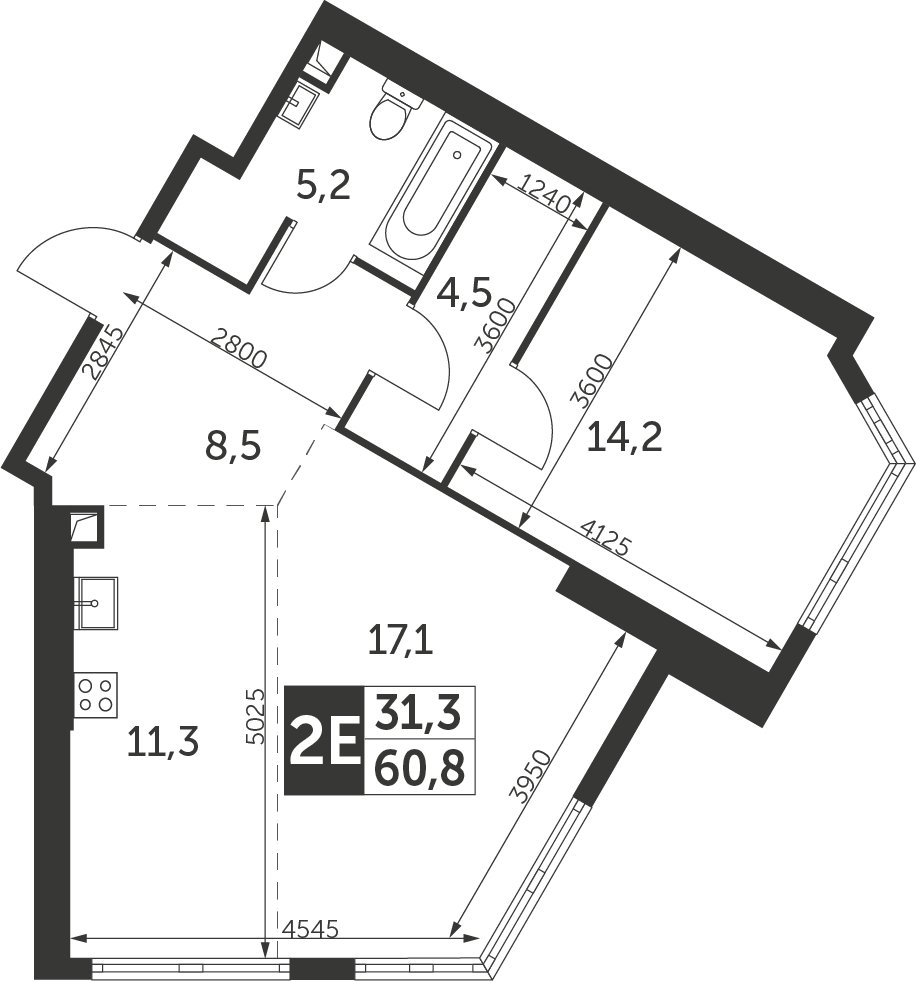 2-комнатная квартира с частичной отделкой, 60.8 м2, 29 этаж, дом сдан, ЖК Архитектор, корпус 1 - объявление 2344868 - фото №1