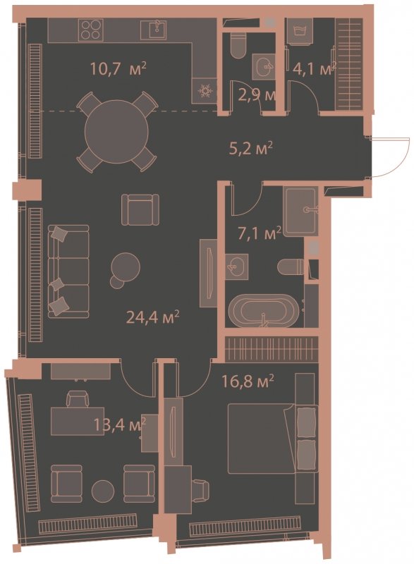 2-комнатная квартира без отделки, 84.6 м2, 21 этаж, сдача 1 квартал 2025 г., ЖК HIGH LIFE, корпус Heart Tower - объявление 1767927 - фото №1