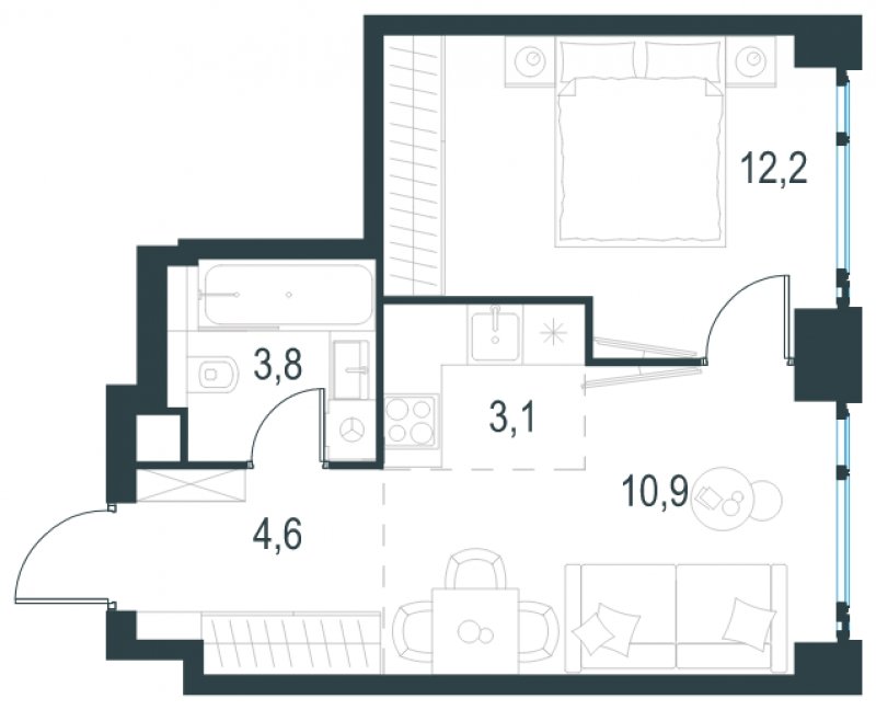 2-комнатная квартира без отделки, 34.6 м2, 11 этаж, сдача 2 квартал 2025 г., ЖК Level Мичуринский, корпус 1 - объявление 1775499 - фото №1