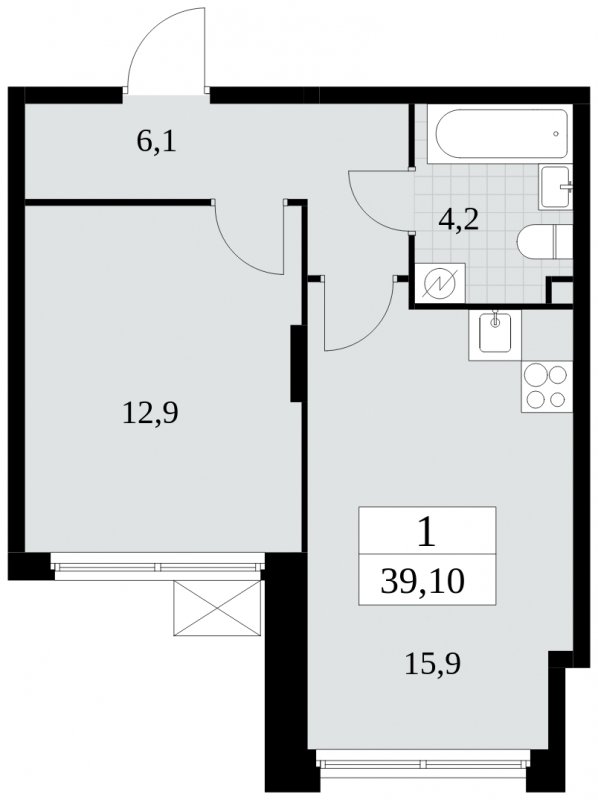 1-комнатная квартира без отделки, 39.1 м2, 2 этаж, сдача 4 квартал 2024 г., ЖК Скандинавия, корпус 2.27.2 - объявление 1840318 - фото №1