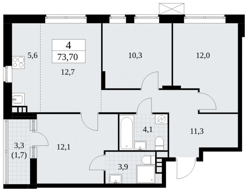 4-комнатная квартира (евро) без отделки, 73.7 м2, 8 этаж, сдача 1 квартал 2025 г., ЖК Прокшино, корпус 5.2.5 - объявление 1900880 - фото №1