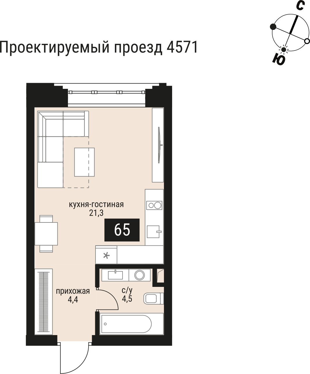 Студия без отделки, 30.3 м2, 7 этаж, сдача 2 квартал 2026 г., ЖК Шелепиха, корпус 1 - объявление 2418597 - фото №1