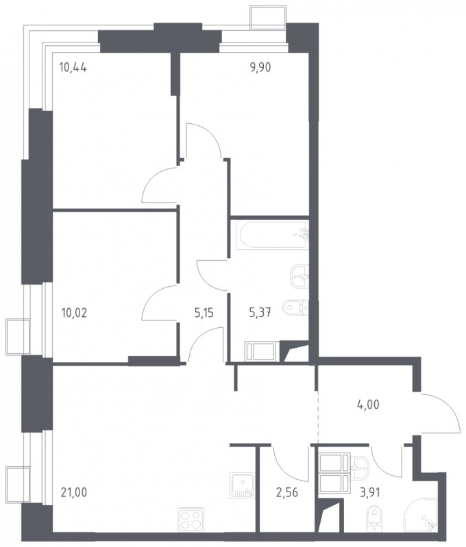 3-комнатная квартира с полной отделкой, 72.35 м2, 8 этаж, сдача 2 квартал 2024 г., ЖК Тропарево Парк, корпус 2.4 - объявление 1861020 - фото №1