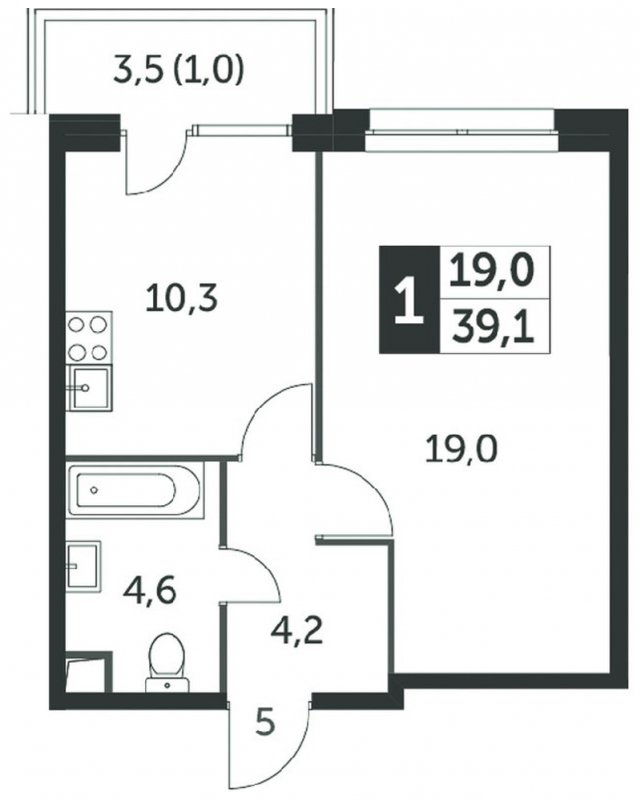 2-комнатная квартира без отделки, 44.3 м2, 2 этаж, сдача 4 квартал 2023 г., ЖК Датский квартал, корпус 2 - объявление 1568397 - фото №1