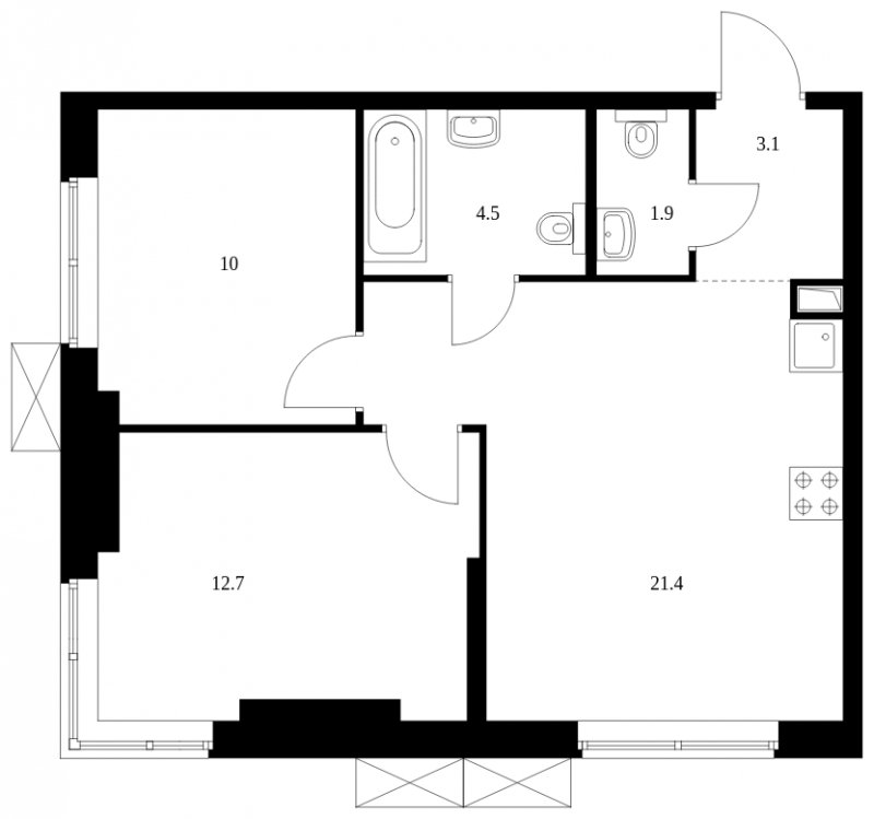 2-комнатная квартира без отделки, 53.6 м2, 14 этаж, сдача 4 квартал 2023 г., ЖК Holland park, корпус 11 - объявление 1951025 - фото №1