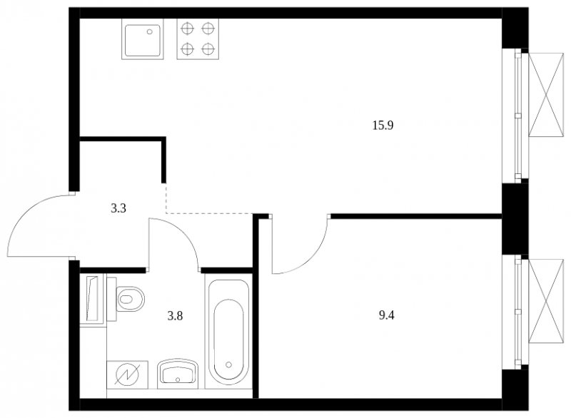 1-комнатная квартира с полной отделкой, 32.4 м2, 9 этаж, сдача 3 квартал 2023 г., ЖК Середневский лес, корпус 1.2 - объявление 1595089 - фото №1