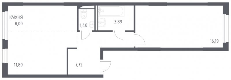 2-комнатная квартира (евро) с полной отделкой, 49.08 м2, 12 этаж, сдача 4 квартал 2023 г., ЖК Остафьево, корпус 11.2 - объявление 1825536 - фото №1