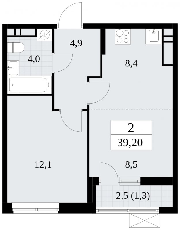 2-комнатная квартира (евро) без отделки, 39.2 м2, 15 этаж, сдача 1 квартал 2025 г., ЖК Прокшино, корпус 5.2.3 - объявление 1751364 - фото №1