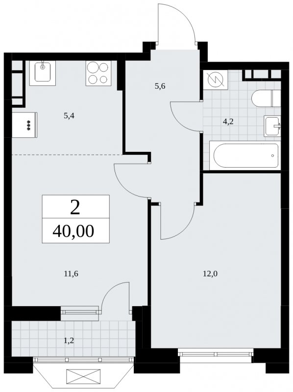 2-комнатная квартира (евро) без отделки, 40 м2, 7 этаж, сдача 4 квартал 2024 г., ЖК Бунинские кварталы, корпус 1.3 - объявление 1834731 - фото №1