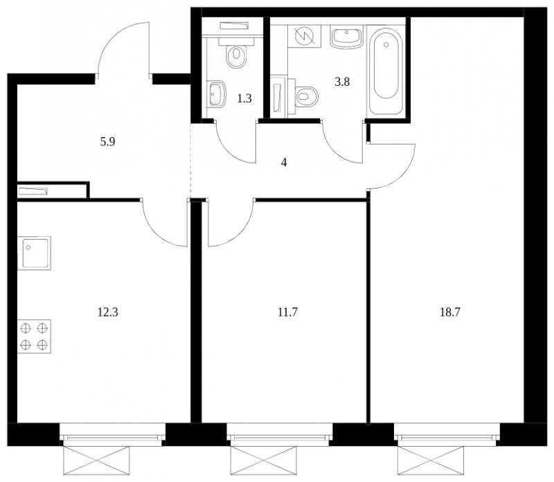 2-комнатная квартира с полной отделкой, 57.7 м2, 12 этаж, сдача 3 квартал 2024 г., ЖК Люблинский парк, корпус 15 - объявление 1760715 - фото №1