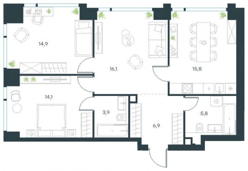 3-комнатная квартира без отделки, 77.5 м2, 27 этаж, сдача 4 квартал 2024 г., ЖК Level Мичуринский, корпус 4 - объявление 1693713 - фото №1