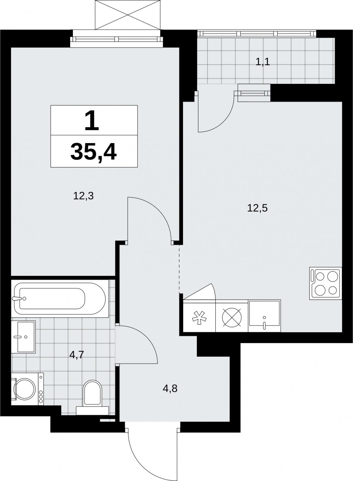 1-комнатная квартира с полной отделкой, 35.4 м2, 3 этаж, сдача 3 квартал 2026 г., ЖК Дзен-кварталы, корпус 6.1.3 - объявление 2328103 - фото №1
