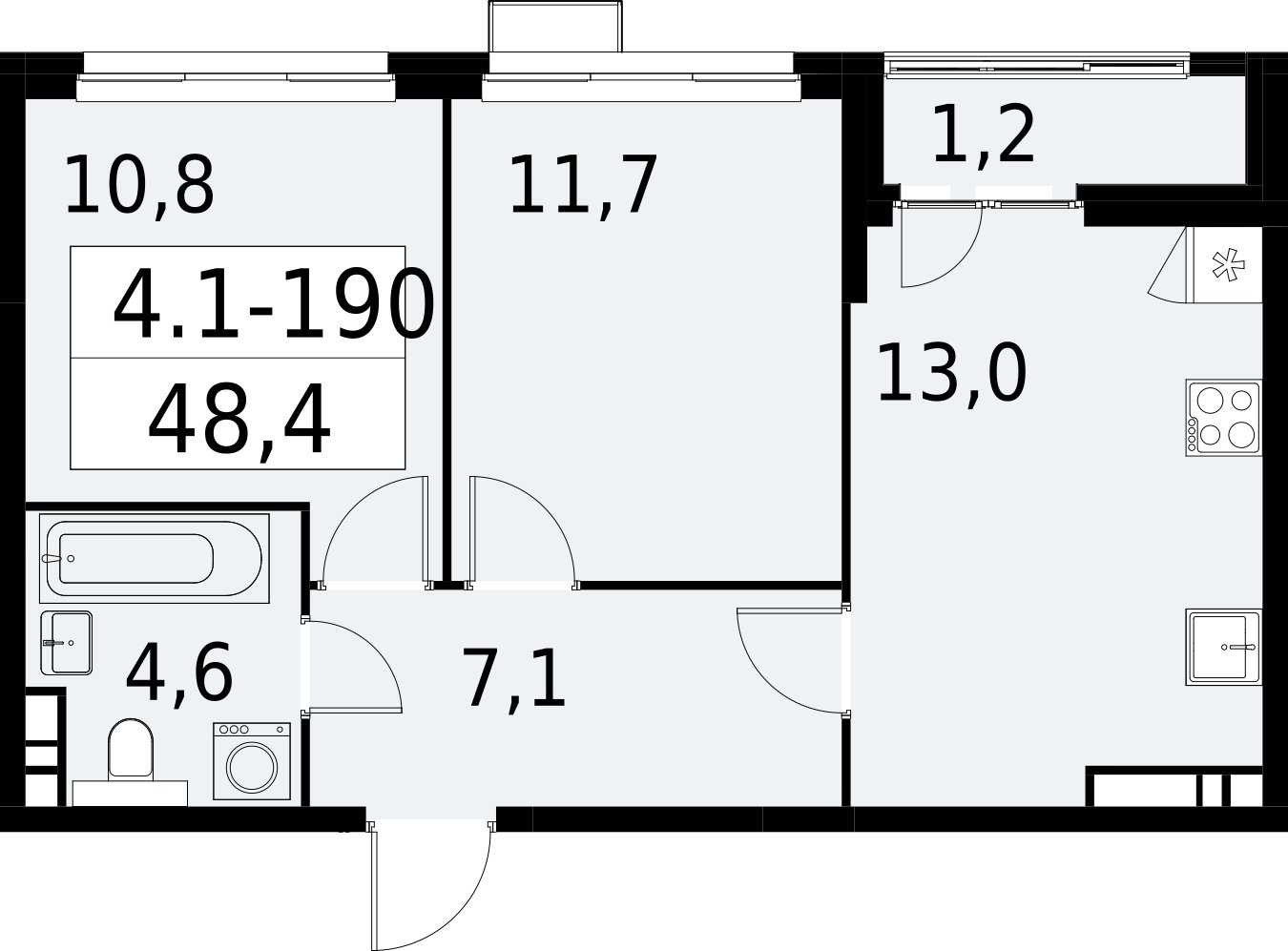 2-комнатная квартира с полной отделкой, 48.4 м2, 10 этаж, сдача 2 квартал 2027 г., ЖК Южные сады, корпус 4.1.2 - объявление 2392717 - фото №1