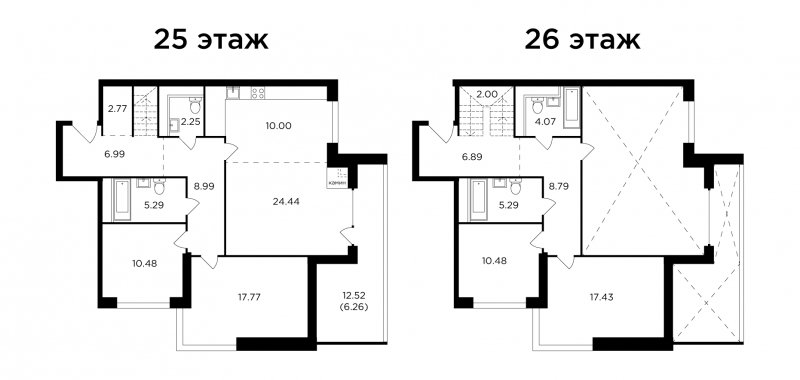 5-комнатная квартира без отделки, 150.19 м2, 25 этаж, дом сдан, ЖК RiverSky, корпус 7 - объявление 1773680 - фото №1