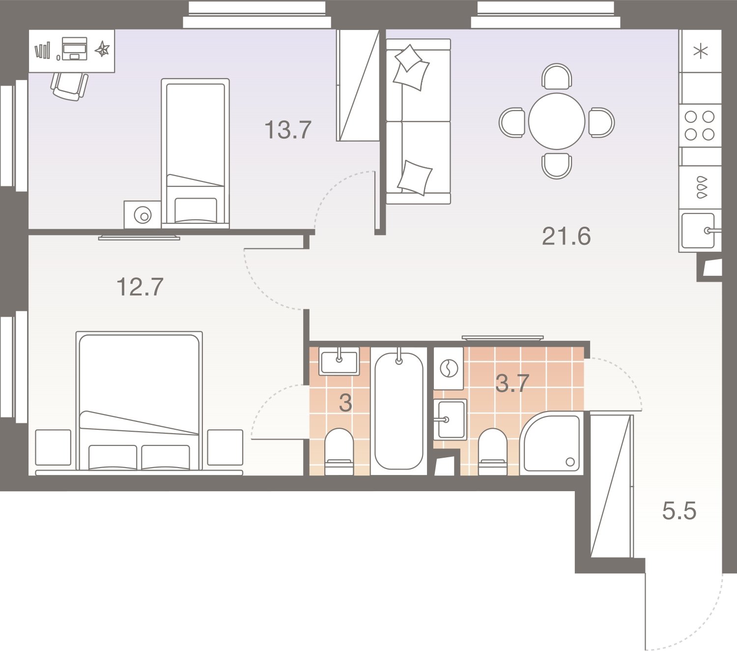 3-комнатная квартира без отделки, 60.2 м2, 16 этаж, сдача 1 квартал 2026 г., ЖК Twelve, корпус 2 - объявление 2372477 - фото №1