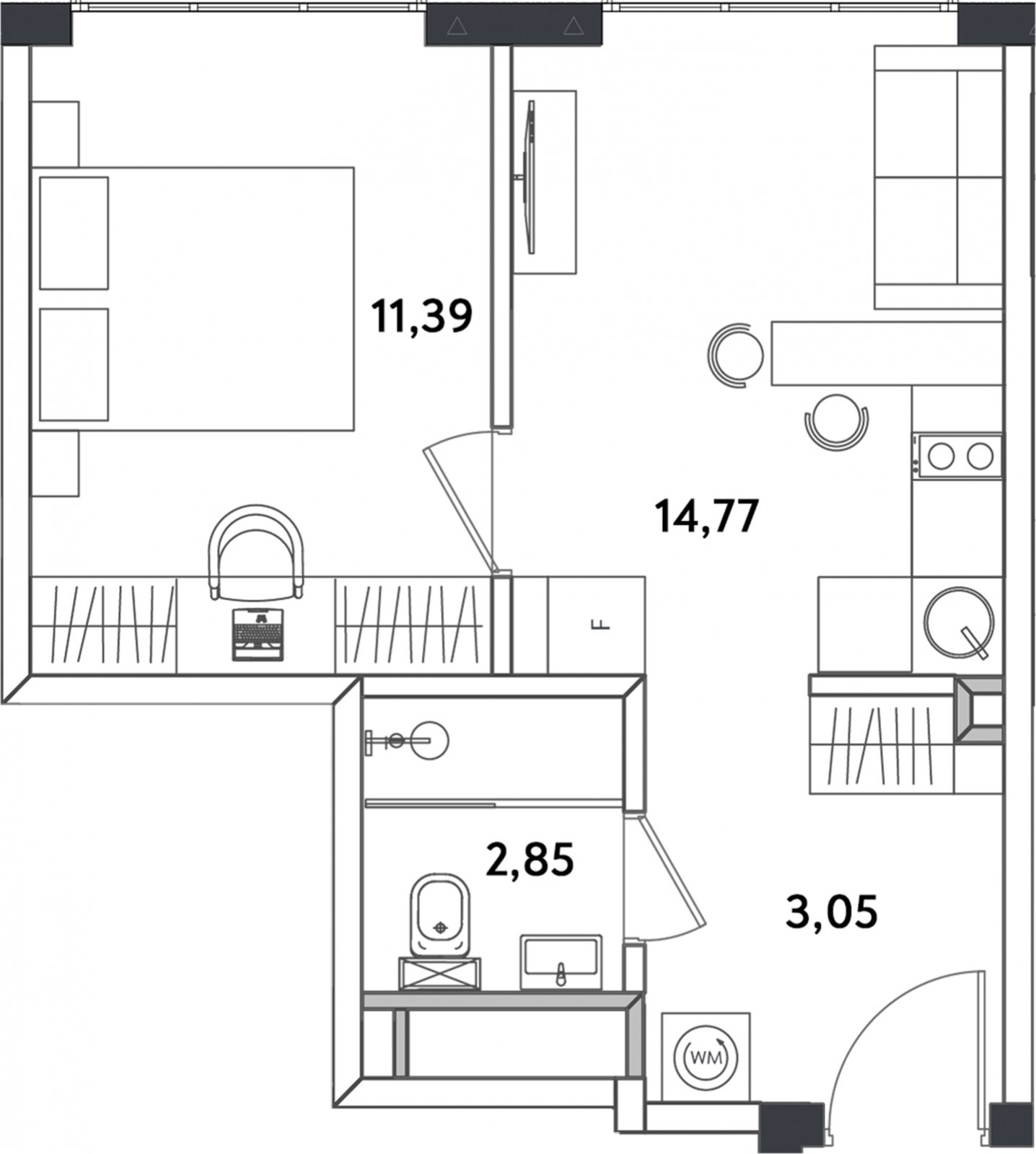 2-комнатные апартаменты с полной отделкой, 32.71 м2, 14 этаж, сдача 4 квартал 2024 г., ЖК Измайловский парк, корпус 1 - объявление 2342812 - фото №1