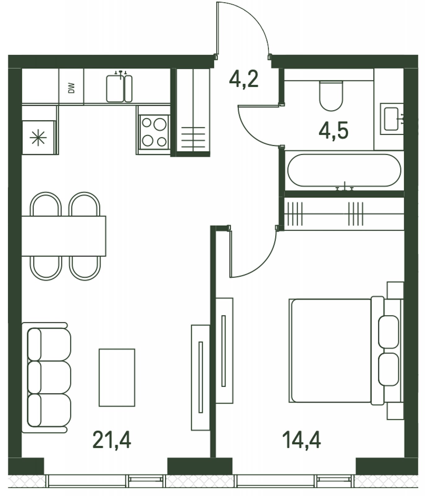 1-комнатная квартира с частичной отделкой, 44.5 м2, 10 этаж, сдача 1 квартал 2027 г., ЖК Moments, корпус 2.1 - объявление 2267462 - фото №1