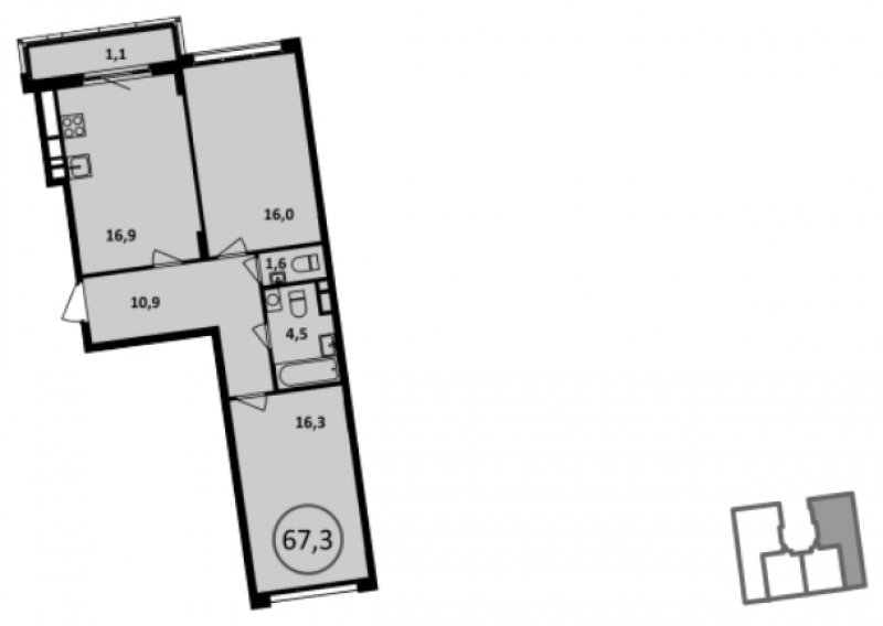 2-комнатная квартира без отделки, 66.5 м2, 13 этаж, дом сдан, ЖК Испанские кварталы, корпус 5.2 - объявление 1817191 - фото №1