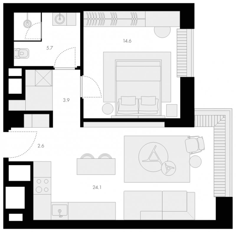 2-комнатные апартаменты с полной отделкой, 50.9 м2, 22 этаж, сдача 2 квартал 2023 г., ЖК Поклонная 9, корпус 1 - объявление 1746573 - фото №1