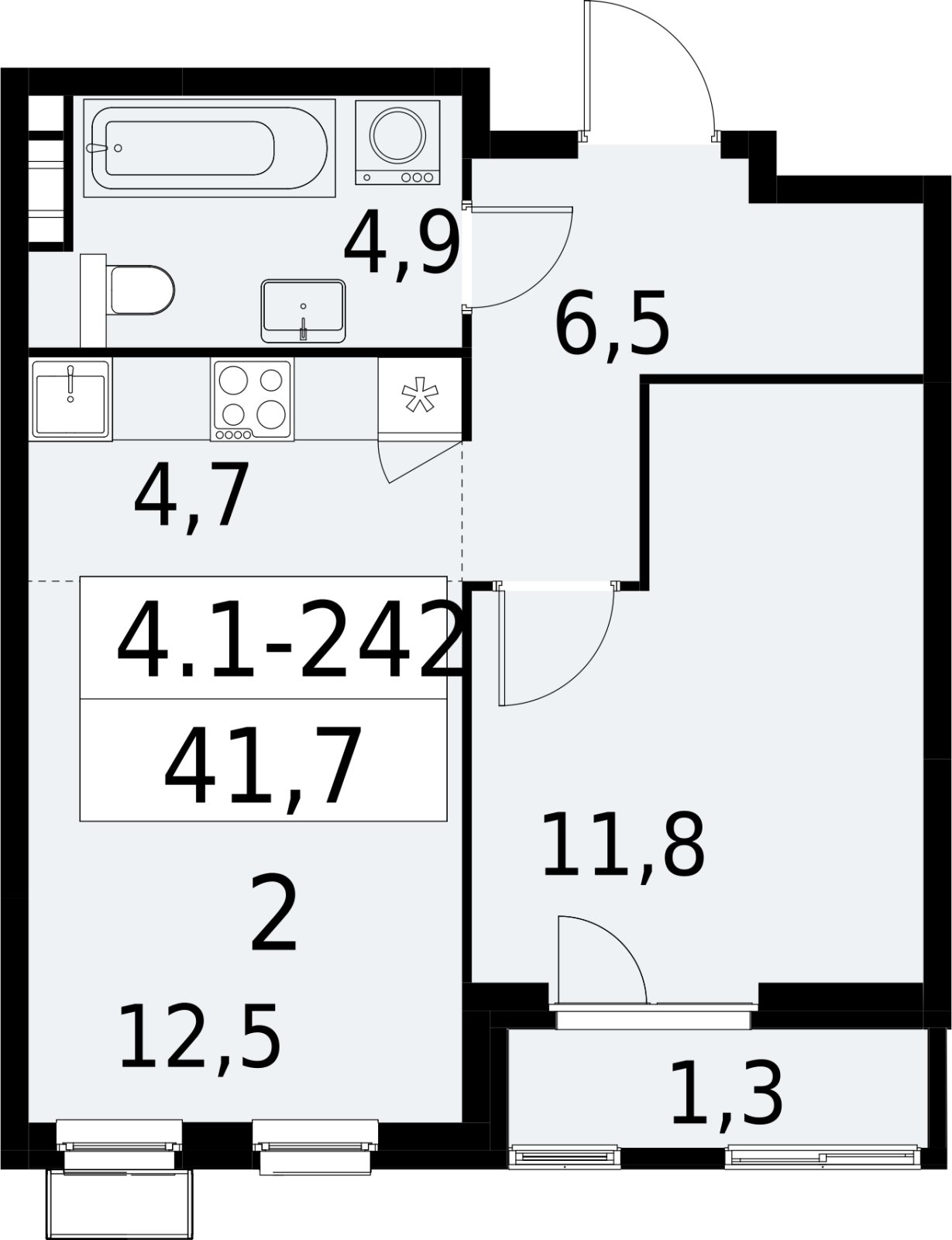 2-комнатная квартира (евро) с полной отделкой, 41.7 м2, 8 этаж, сдача 2 квартал 2027 г., ЖК Южные сады, корпус 4.1.2 - объявление 2392758 - фото №1